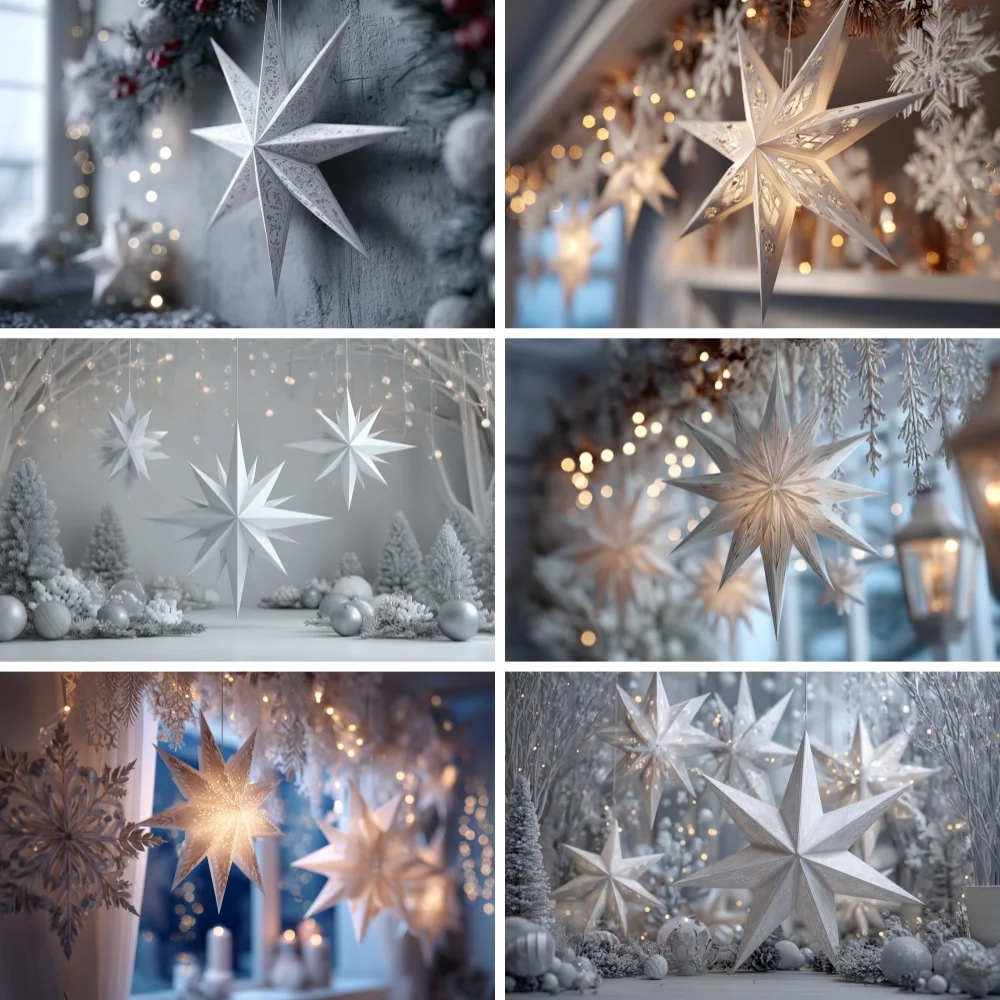 

Photography Background White Whimsical Christmas Snow Forest Xmas Tree Star Kid Holiday Portrait Decor Backdrop Photo Studio