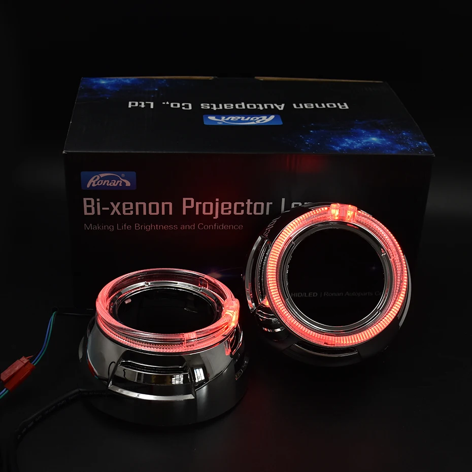 Ronan 3.0inch Headlight Shroud LED Angel Eyes White Yellow RGB for Hella Koito Q5 Bi-LED Projector Lens Mask Cover