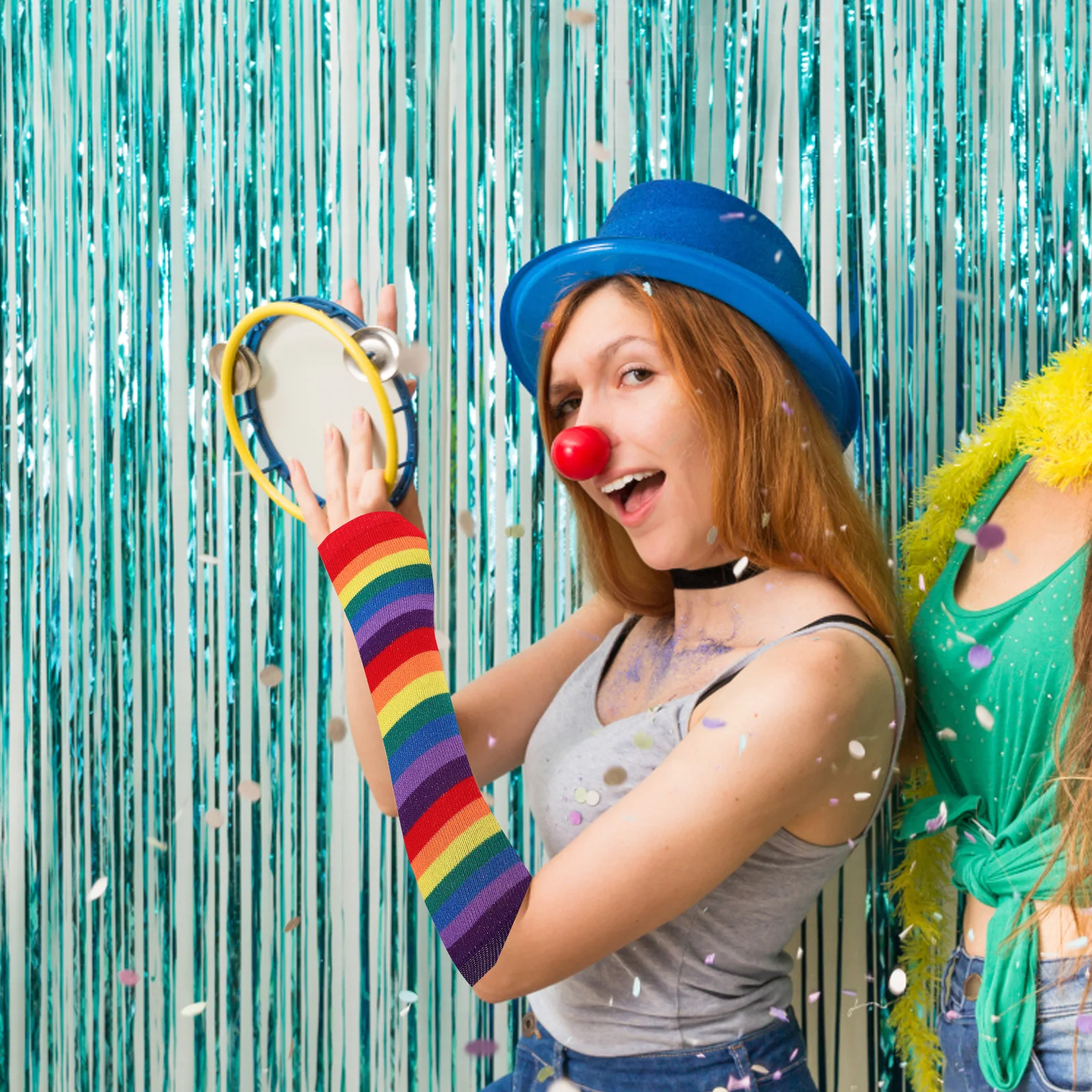 Rainbow Long Fingerless Gloves Warmer Lightweight Soft Breathable Striped Sleeve for Women Rainbow Warmers Cosplay