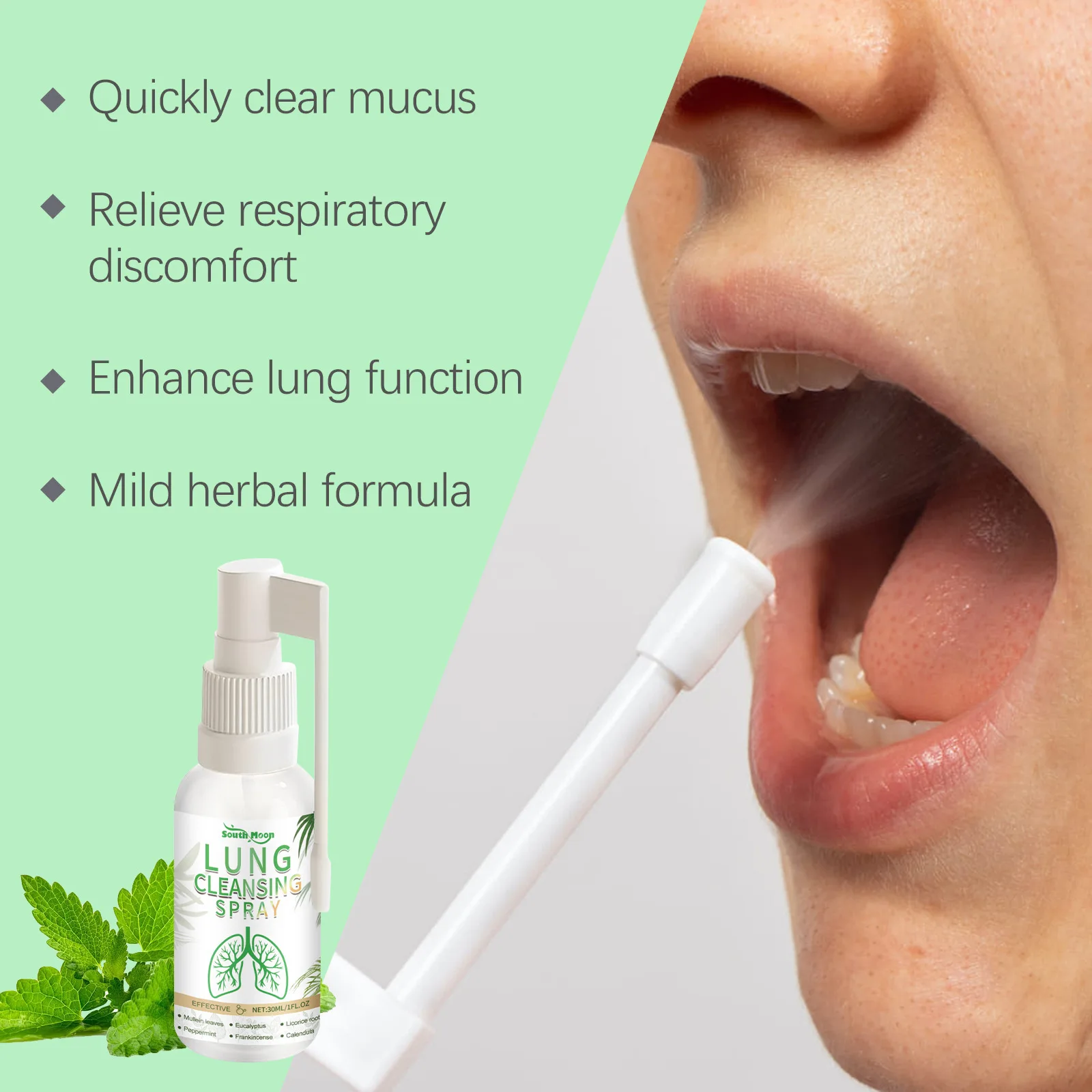 Herbal Lung Cleansing Spray Relieve Nasal Congestion Dry Throat Treatment Breathing Difficulties Itchy Throat Inflammation Care