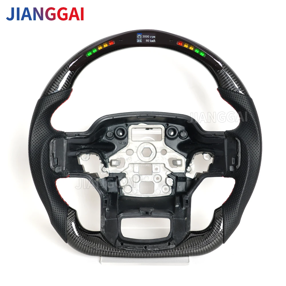 F150 LED Carbon Fiber Steering Wheel For Ford F150 Raptor 2021-2024 Steering Wheel With Paddle Holes Red Stitching Racing Wheel