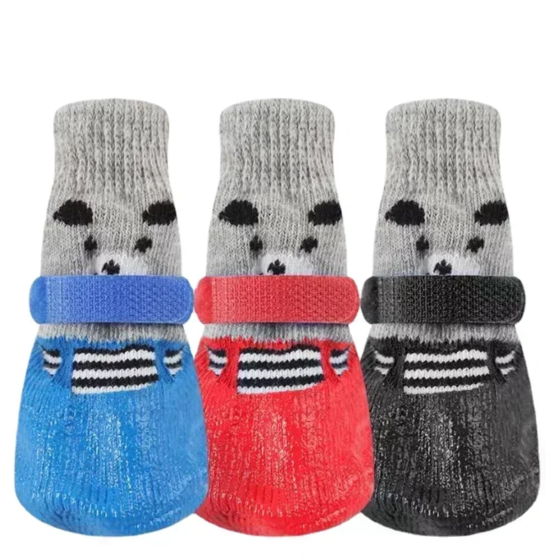 4 pçs/set meias para cães meias de malha quente para gatos cães à prova dwaterproof água sapatos de gato à prova de riscos pé cobre anti escaldadura pés pet meias de pelúcia