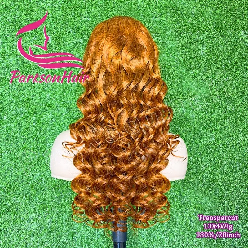 العسل براون خصلات الشعر المستعار الإنسان البرازيلي فضفاض موجة عميقة بني فاتح 13x4 13x6 الدانتيل الشفاف شعر مستعار أمامي للنساء قبل نتف