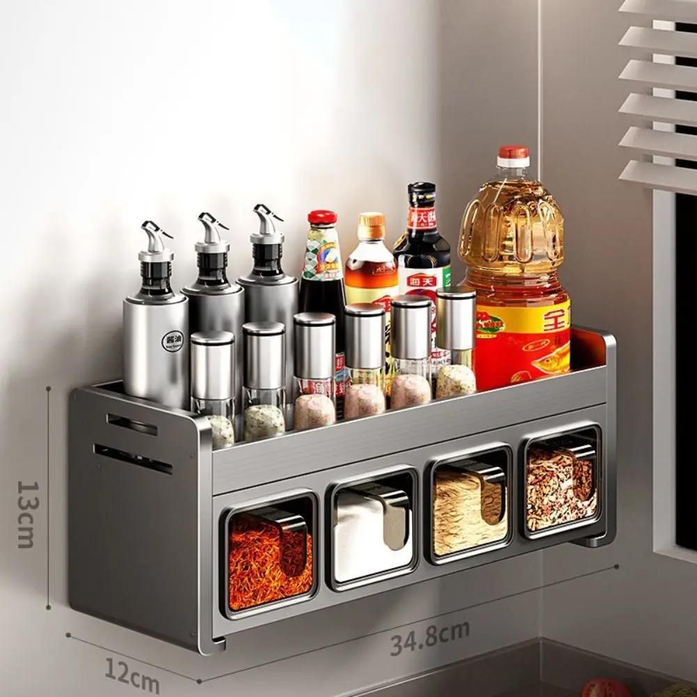 

Wall Mounted Seasoning Box Rack Multifunctional Moisture-proof Spice Jars Rack Waterproof with Spoons