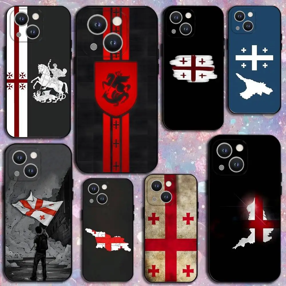 Georgia Flag Handyhülle für iPhone 17,16,15,14,13,12,11 Plus,Pro Max,XS,X,XR,SE,Mini,8,7,Weiche Silikon-Schutzhülle in Schwarz