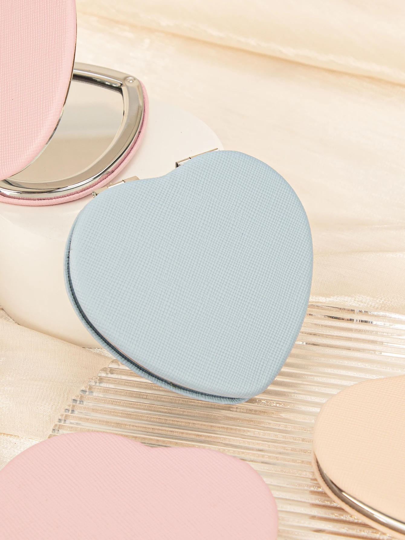 1PC Double Sided Makeup Mirror Red Pink Blue Khaki Simple Style Grunge Design | Metal Desktop Mirror Practical and Convenient |
