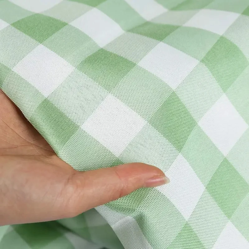 VIKAMA Light Green White Check Round Tablecloth Fresh Gingham Plaid Waterproof Stain Resistant Dining Table Cover