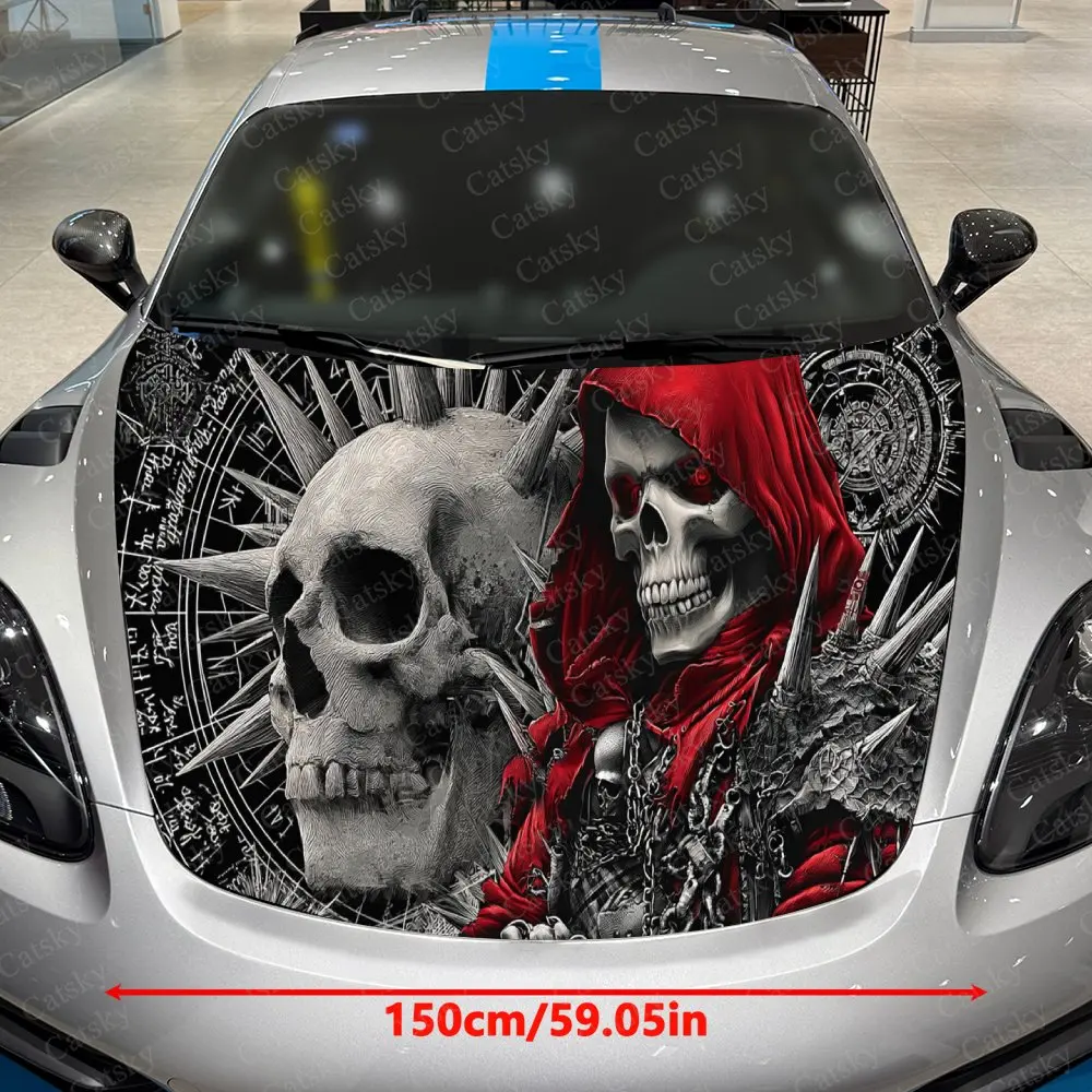Dark Realm Dual Remains Judge Car Vinyl Wrap, PVC Waterproof Car Hood Sticker, Self-Adhesive Scratch-Resistant Stickers