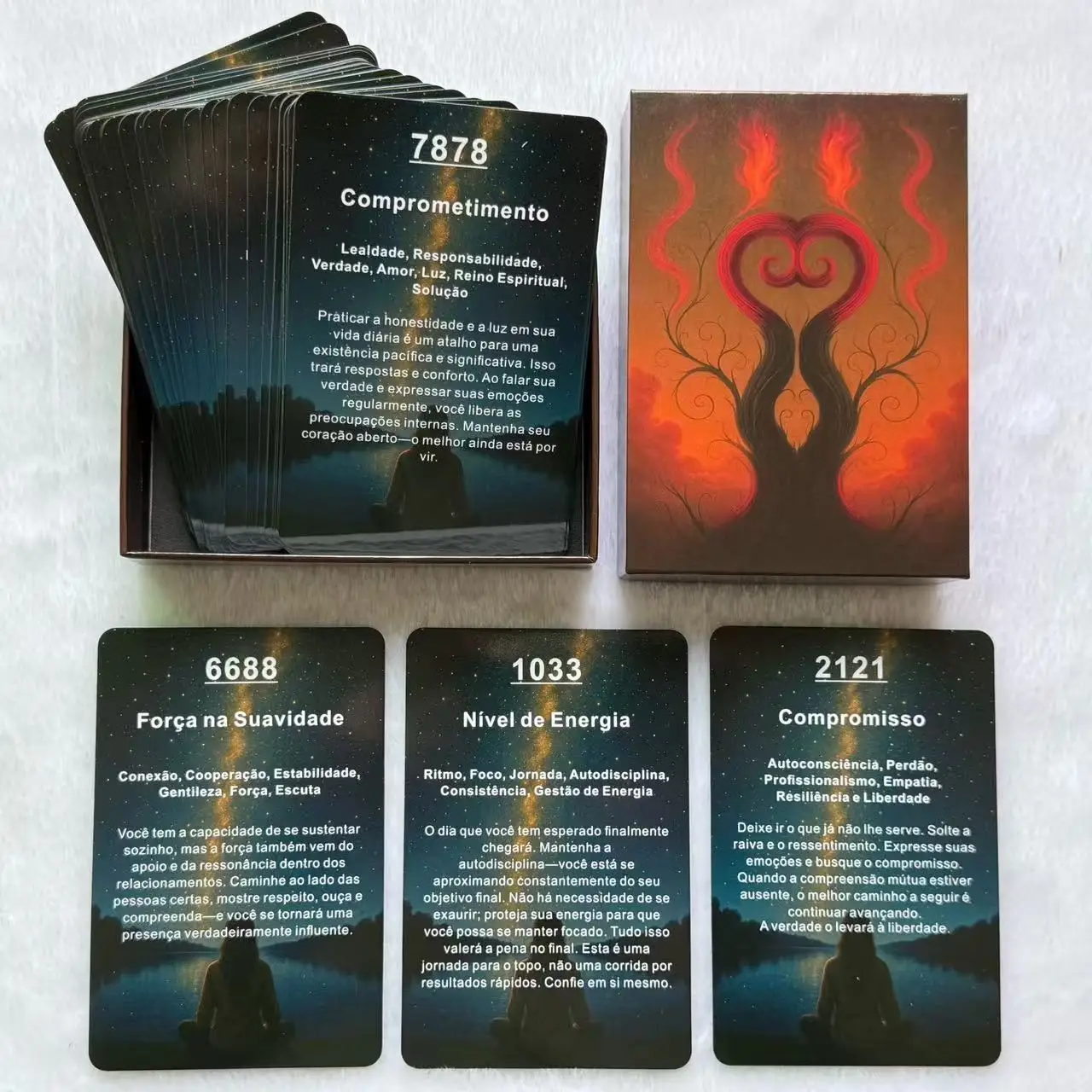 

Portuguese Oracle Cards Deck, 48 Number Theme Cards with Durable Box for Meditation, Card Games, Gaming Gifts, 12*8cm, 14+