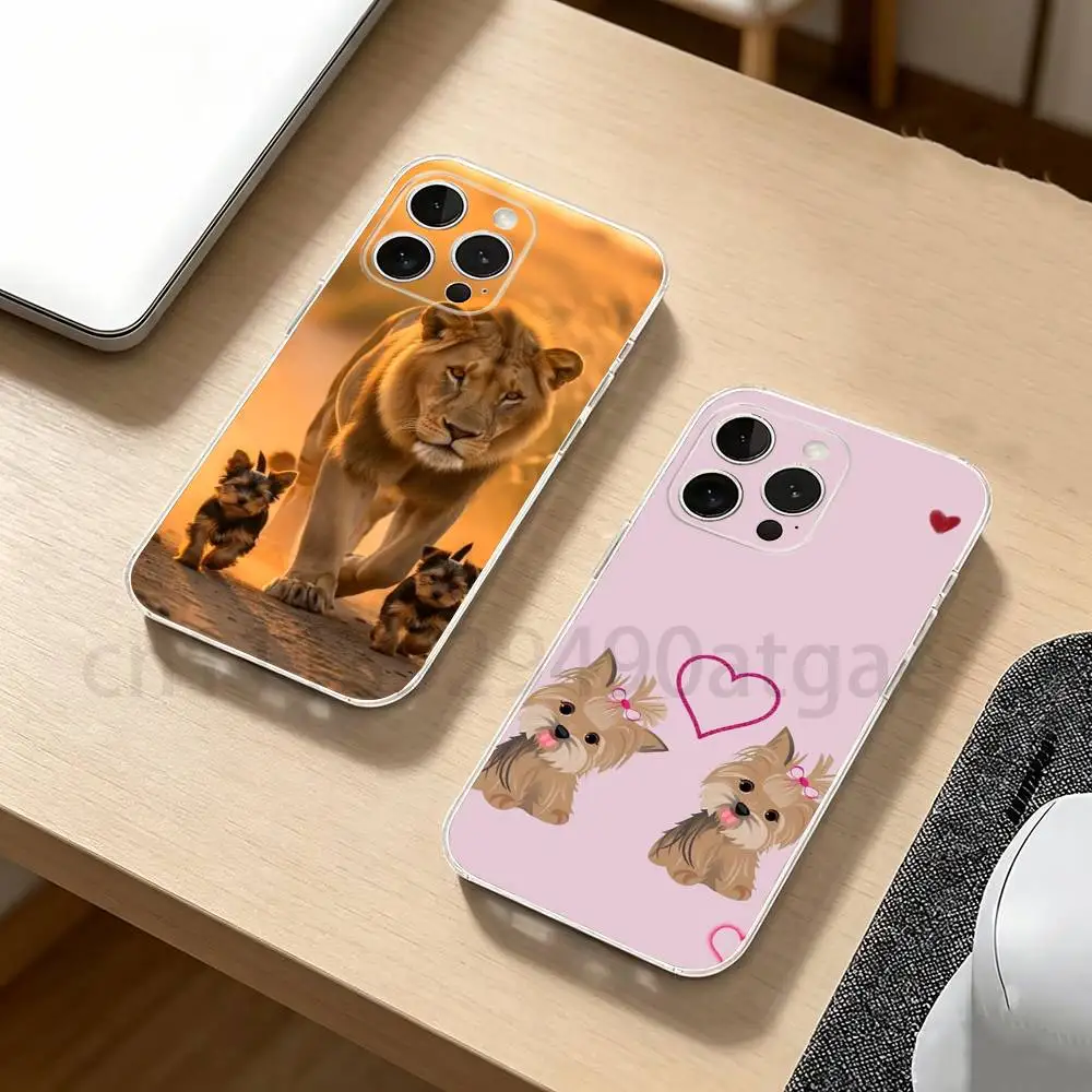 Funda para Teléfono con Diseño de Perro Yorkshire Terrier para iPhone 17, 16, 15, 14, 13, 12, 11, XR, Pro, Max, Plus, Mini, Transparente y Suave