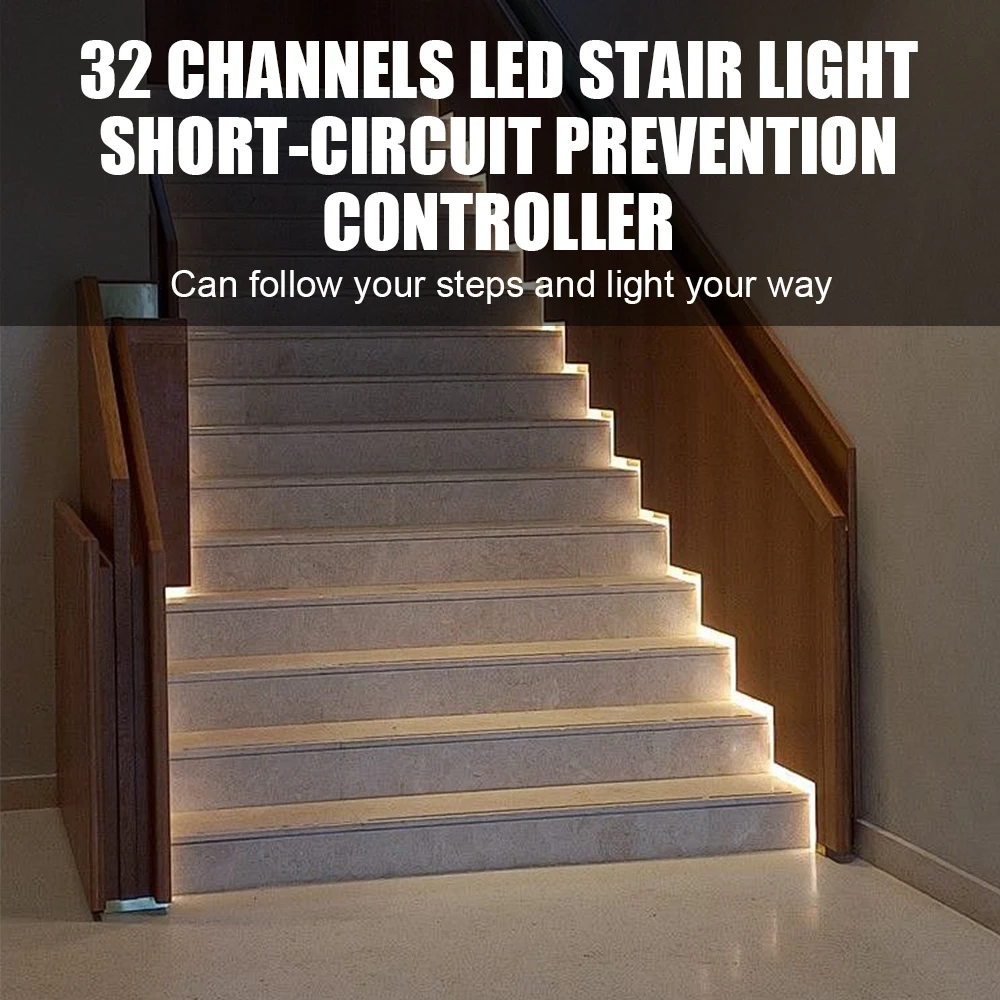 Stair LED Motion Sensor Light 32 Channels Prevent Short Circuit Controller Ladder Night Light DC12V/24V