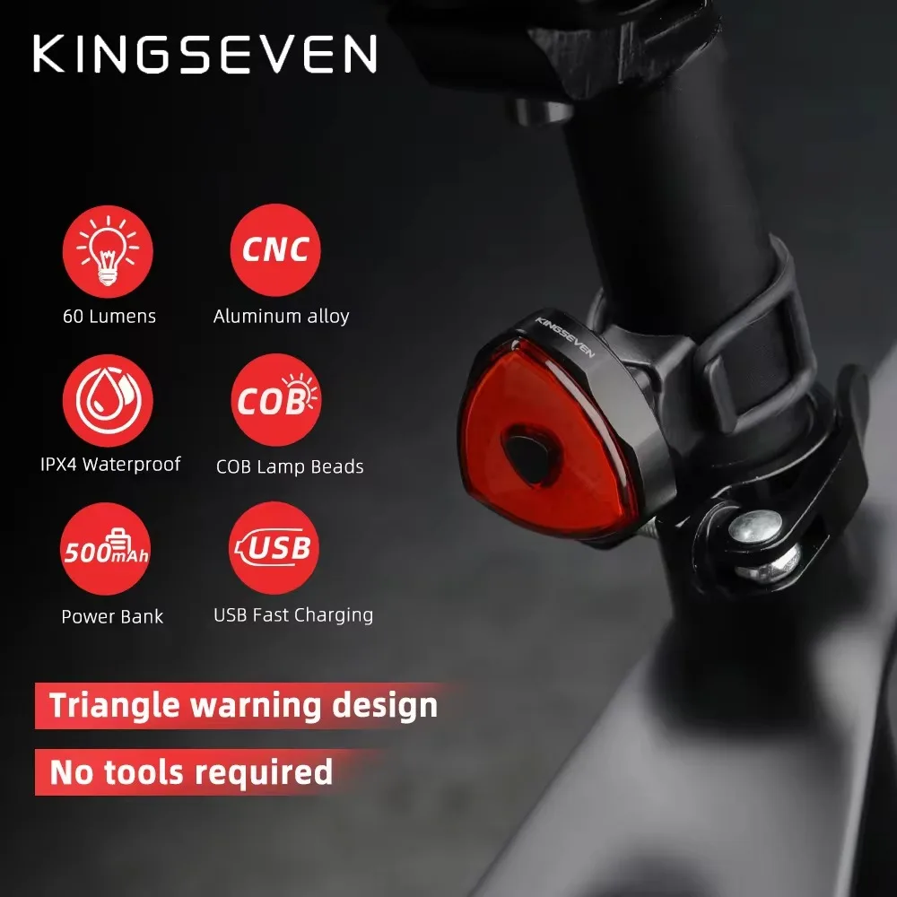 KINGSEVEN Bicycle Rear Lamp LED USB Rechargeable Warning Tail 5 Modes MTB Triangle Light Cycling Flashlight Bike Accessories