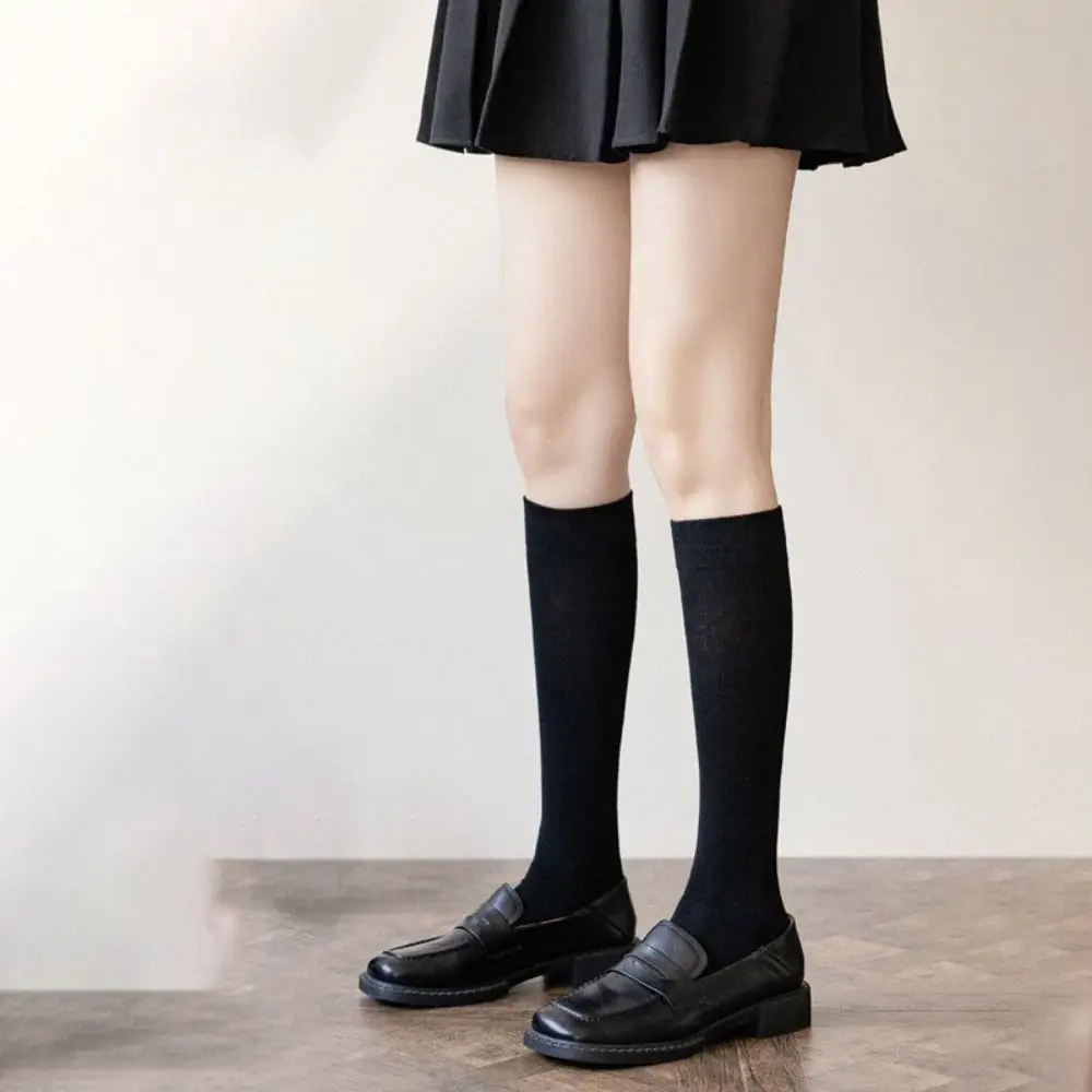 

White Harajuku Women Stockings Sweat-absorbent Cotton Jk Lolita Girls Stocks Solid Color Mid-calf Over The Knee Socks Youth