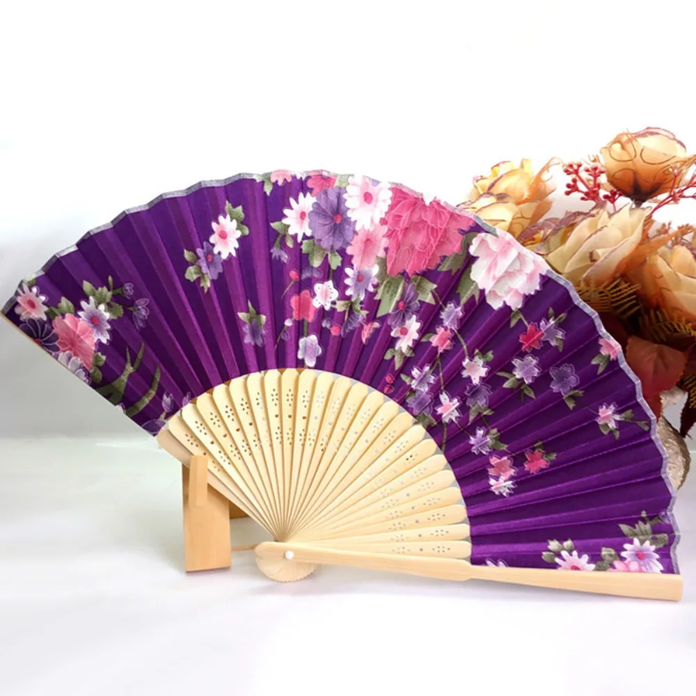 Japanese Style Silk Hand Held Colorful Photography Prop Vintage Ornament Fan Folding Fan Wedding Gifts