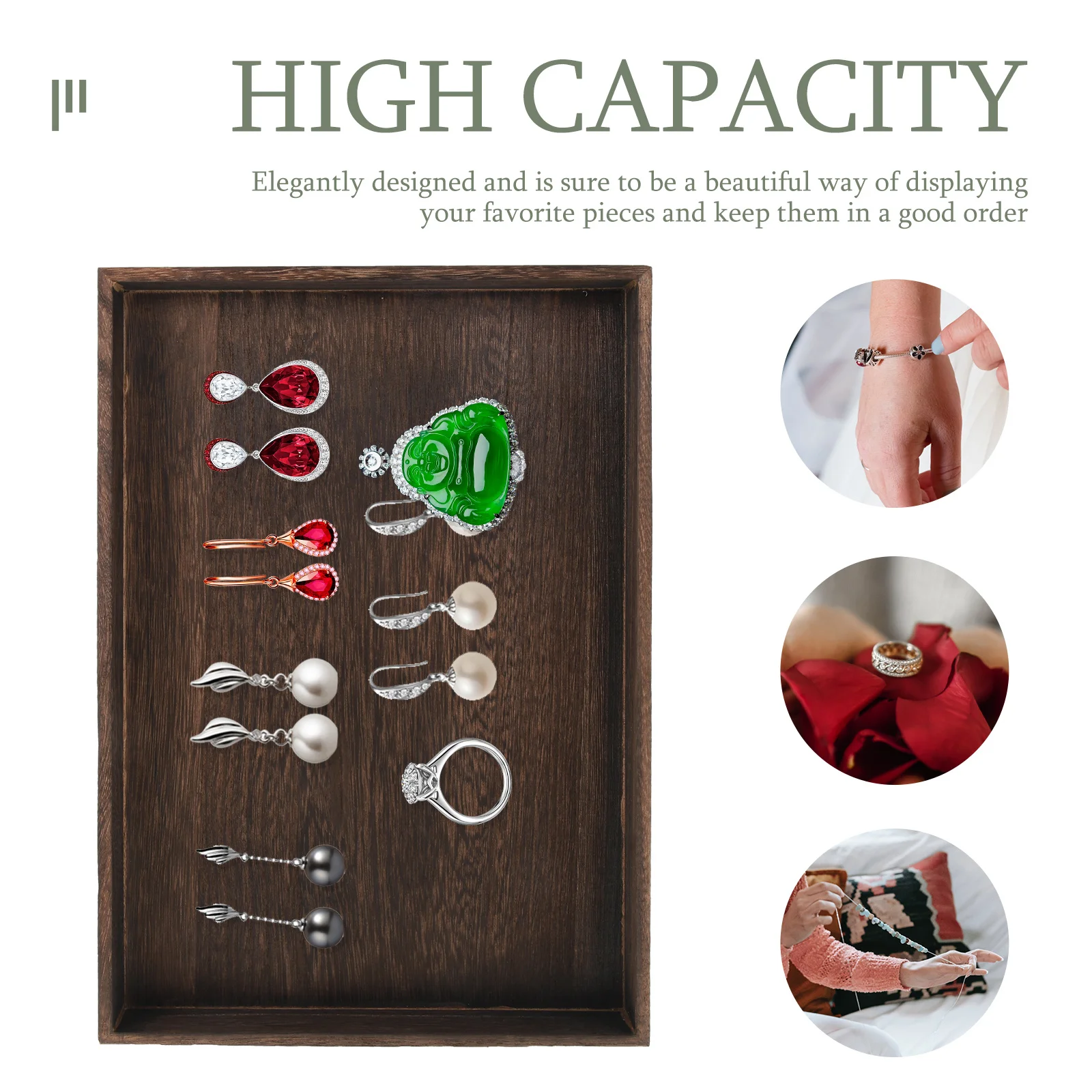 

Storage Tray Wooden Jewelry Plate Simple Design For Ring Earring Organizer Desktop Decorative Display Case Trinket Holder