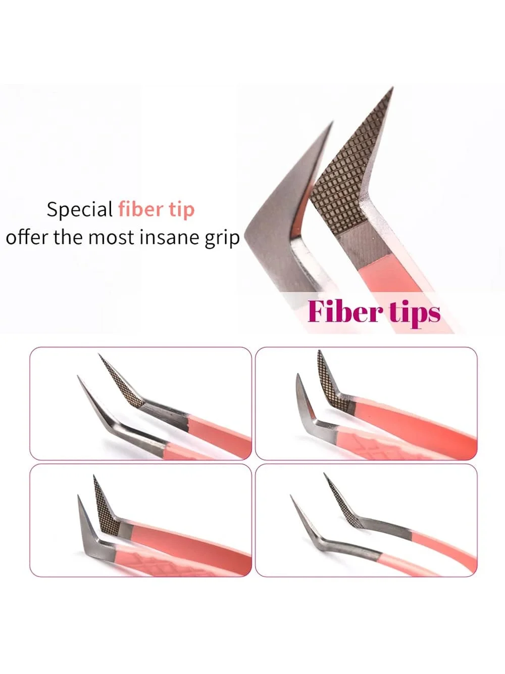 GEMERRY ملحقات رمش الملقط الوردي الفولاذ المقاوم للصدأ أدوات ماكياج المهنية مع أطراف الألياف عالية الدقة المضادة للكهرباء الساكنة