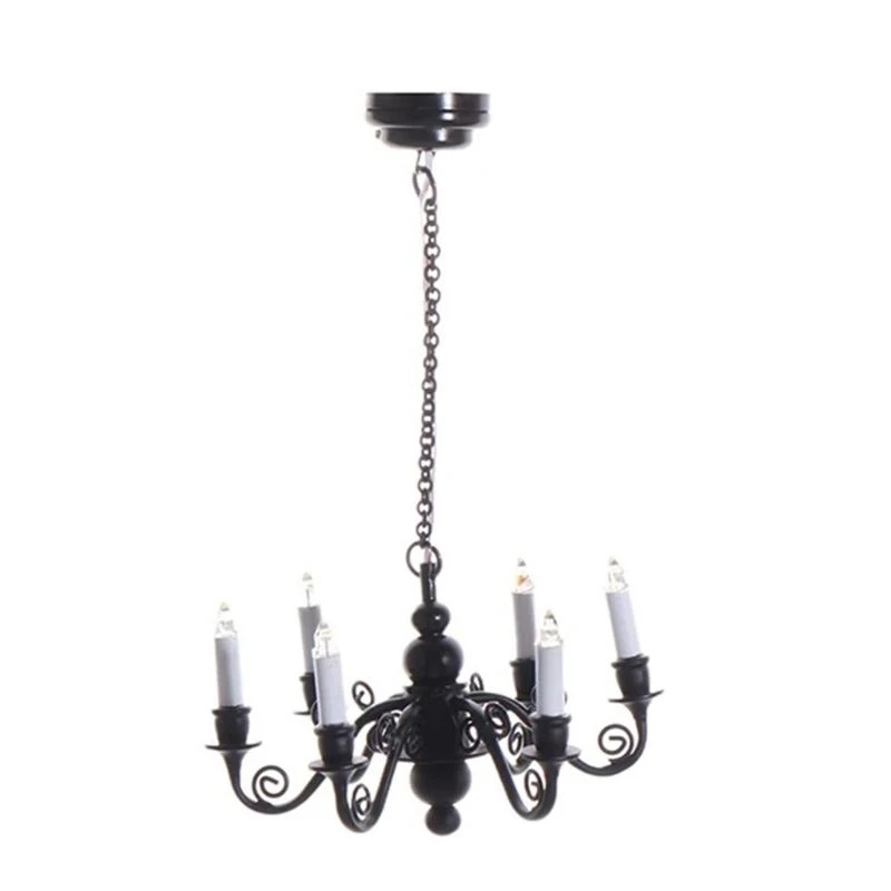 

1/12 Scale Six Head Ceiling Lamp Miniature Dollhouses Chandelier Lamp for Living Room Display Landscaping Accessories