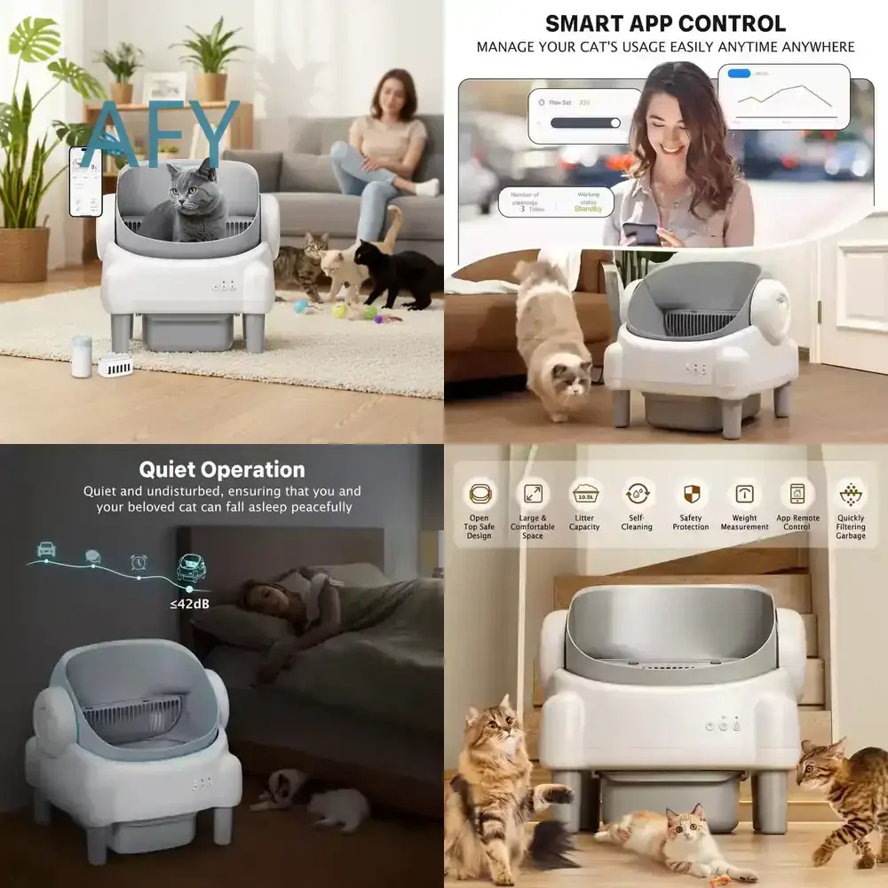 Smart Pet Toilet Litter Box for Cats Auto Clean Quiet Eco Friendly Easy Clean APP Controlled Open Top Modern Style Plastic