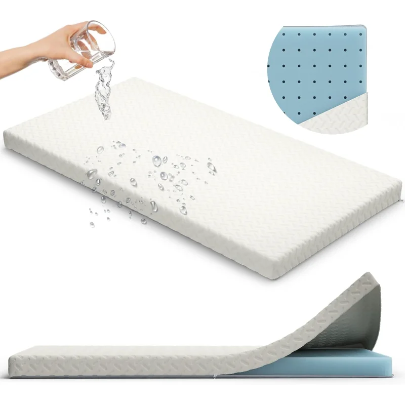 

2” Crib Mattress Topper Memory Foam - Waterproof Breathable Soft Washable Cover 52” x28” x 2” Fits Standard Size Cribs & Toddler