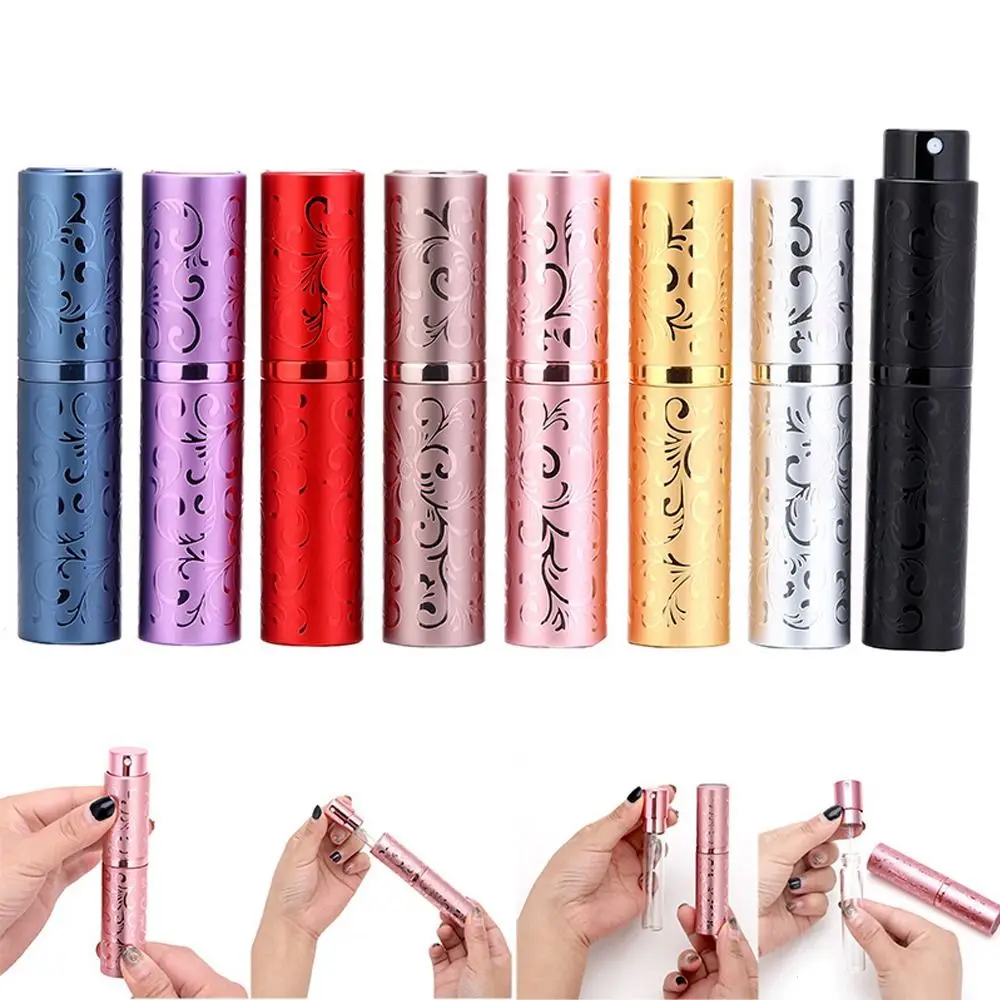 Portable Aluminium Oxide Perfume Bottle 10ml Refillable Cosmetic Container Rotate Relievo Empty Travel Sub-bottle Woman