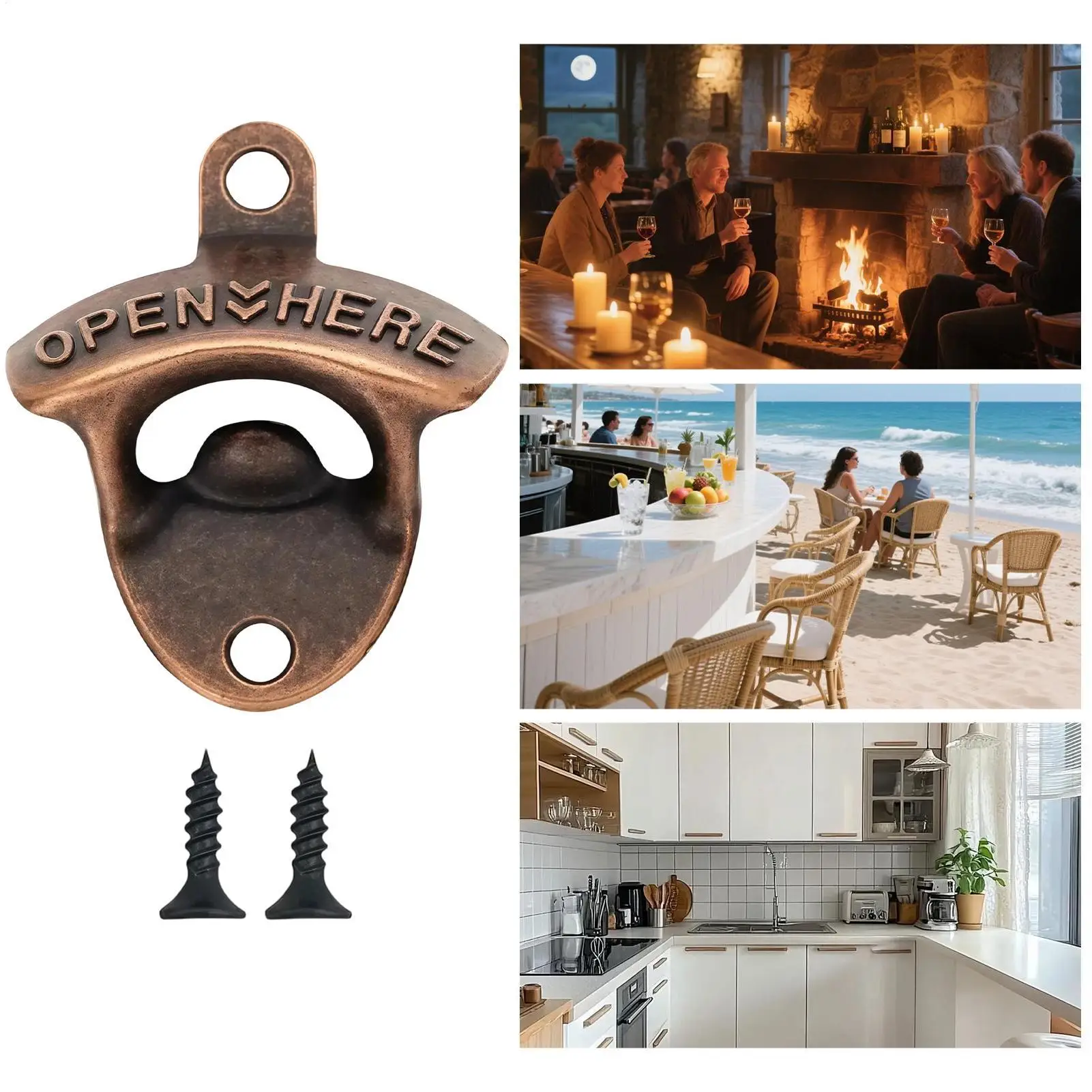 5.8x7.7cm Vintage Zinc Alloy Wall Mounted Bottle Opener Heavy Duty Hanging Beer Opener Home Decor Accessory Drink Opening Tool