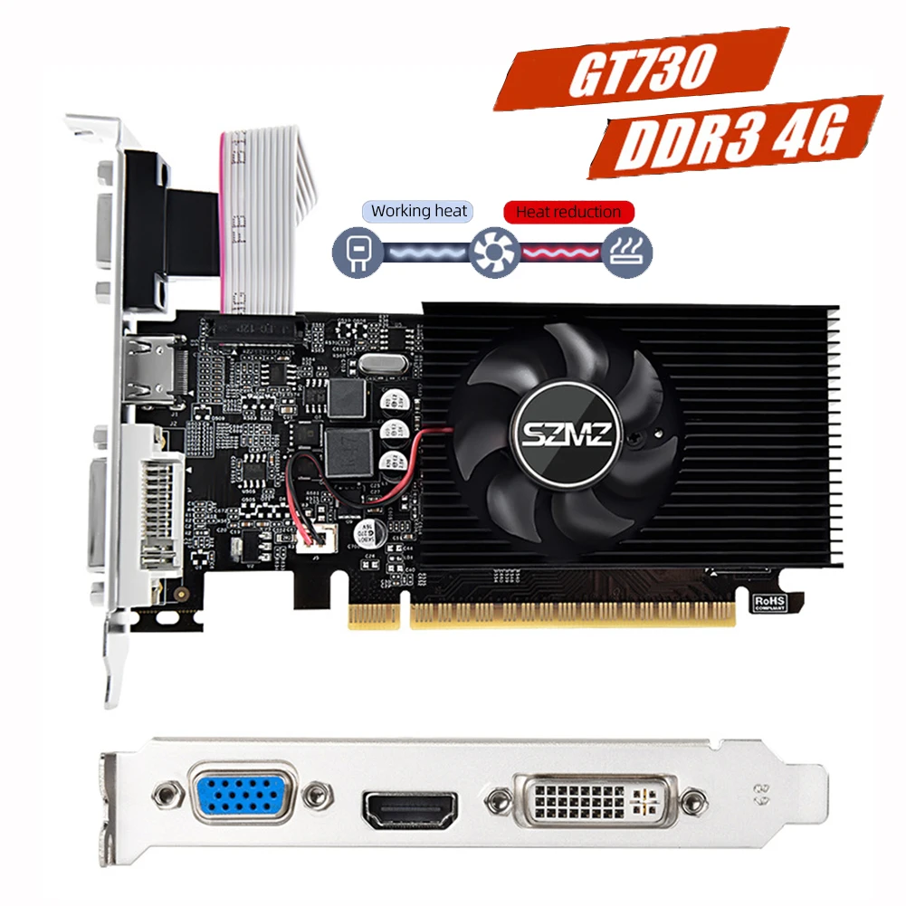 GT730 4GB DDR3 128Bit Gaming Graphics Card with Cooling Fan Low Profile Graphics Card for Office/Home Entertainment/Light Games