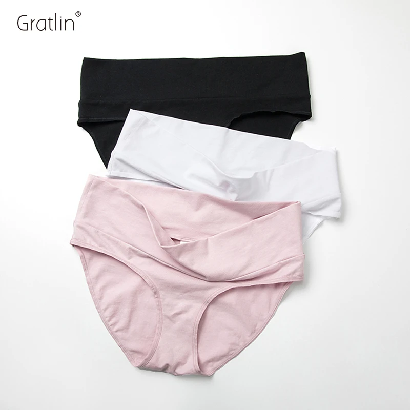 

Gratlin 2PCS Low Waist Belly Pregnancy Brief Panties Plus Size Cotton Women's Maternity Underwear Lingerie For Pregnant 4XL 3XL