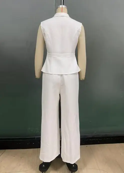 ชุดเซ็ทสองชิ้นสำหรับผู้หญิง ฤดูใบไม้ผลิ 2025 ใหม่ สไตล์หรูหรา สีพื้น คอวี แขนกุด เสื้อกั๊กเอวเข้ารูป และกางเกงขายาวทรงตรง