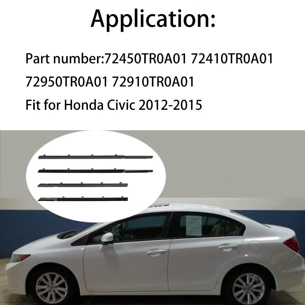 4 قطعة ويندوز المطاط السير الوقائي مقاوم للماء قطاع الضغط ختم حزام صب الكسوة لهوندا سيفيك 2012-2015 الأسود MW-1005 #5