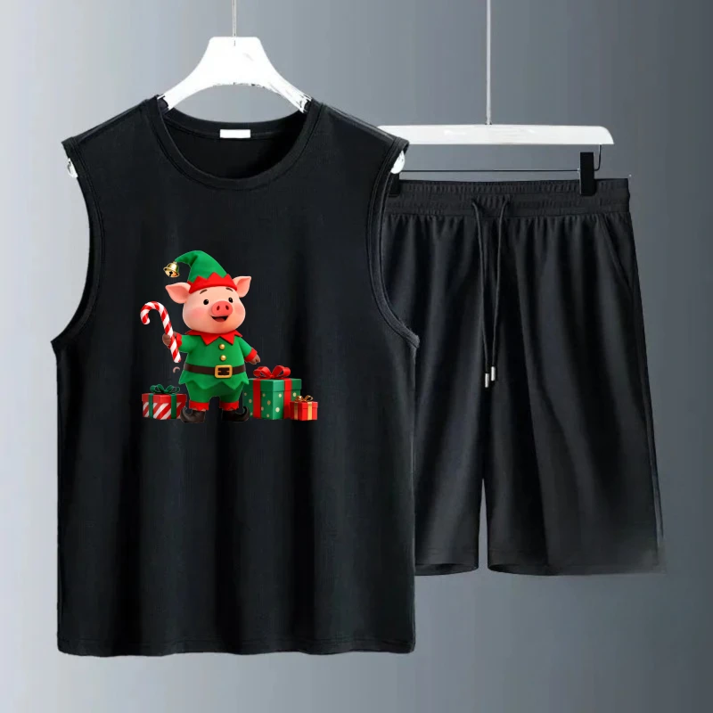 أطقم علوية بدون أكمام للرجال بأكمام قصيرة + شورت بدلة للرجال من البوليستر قابلة للتنفس طقم سويت شيرت رجالي Summe طقم سويت شيرت عصري #3