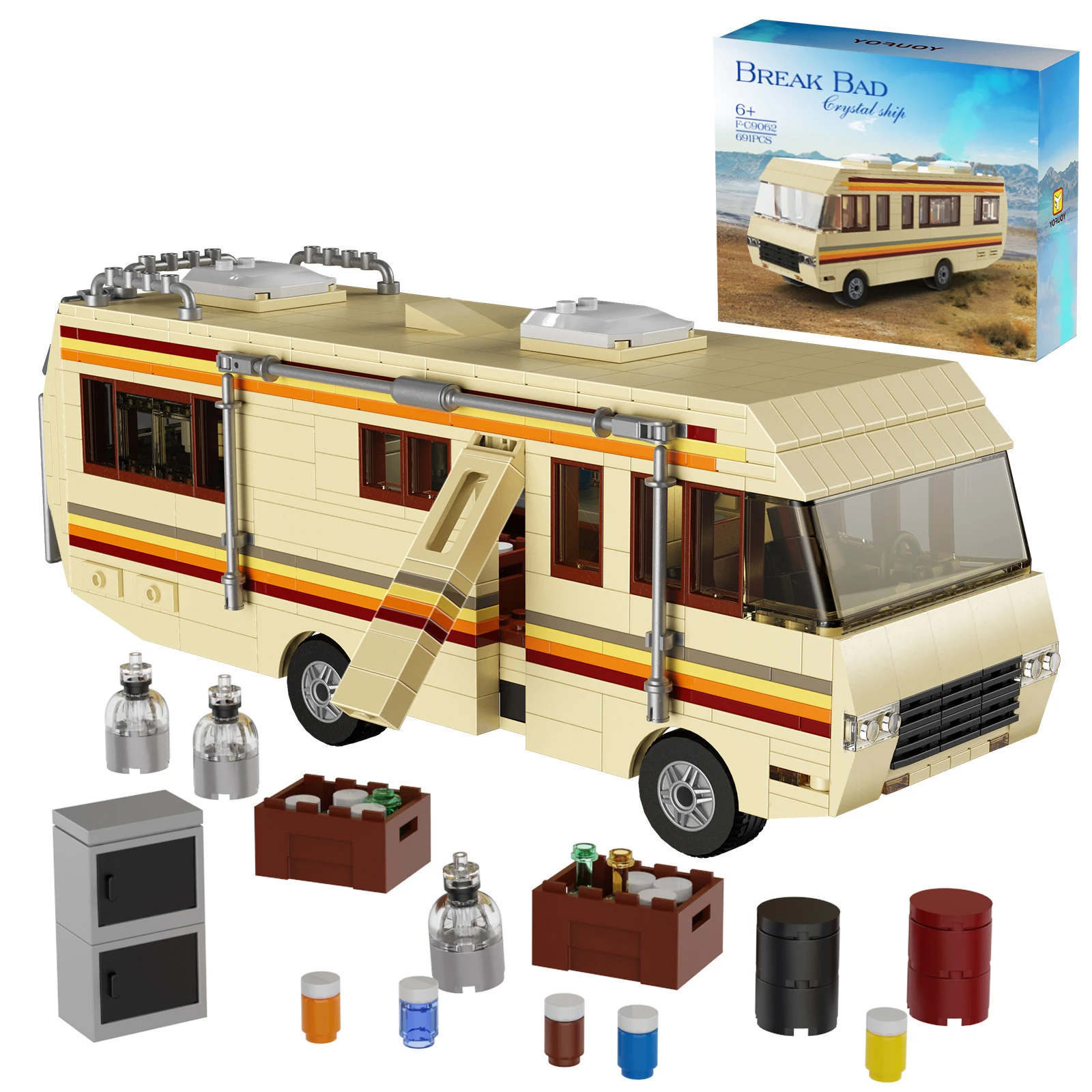 BuildMoc New Breaking Bad Pinkman Cooking Lab RV Car Building Blocks Set Walter White Van Vehicle Toy For Children Birthday Gift