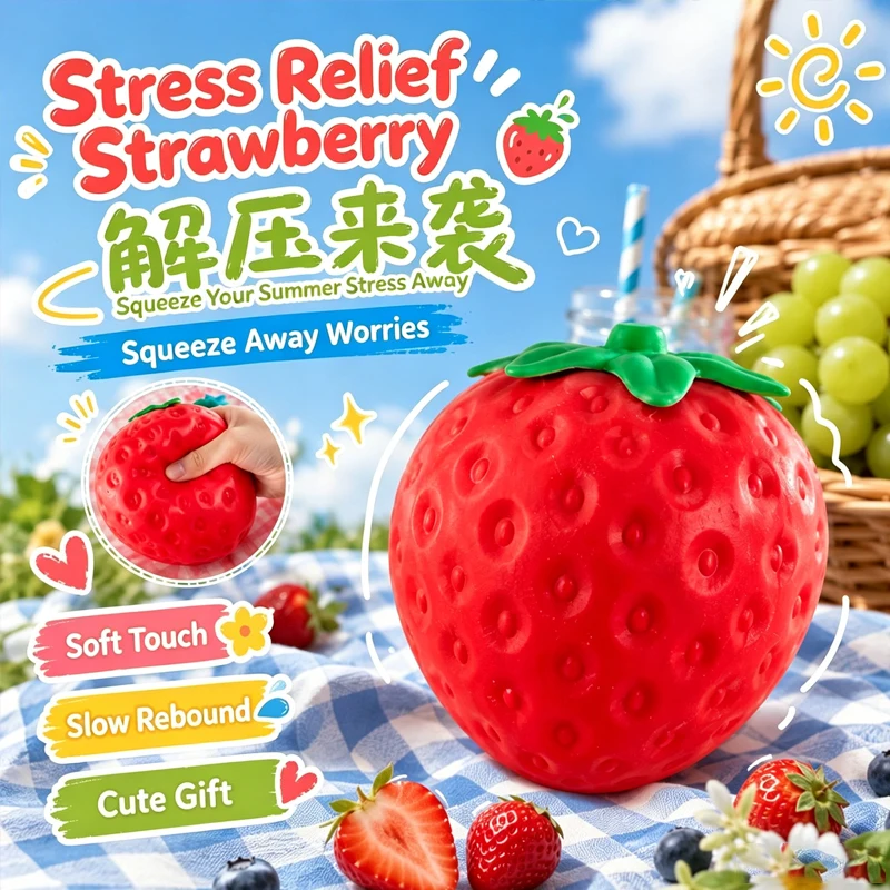 Hot Giant Strawberry Squishy Toy Extra Large Slow Rising Fidget Squeeze Ball Stress Relief Sensory Toy Fruit Gift for Adults