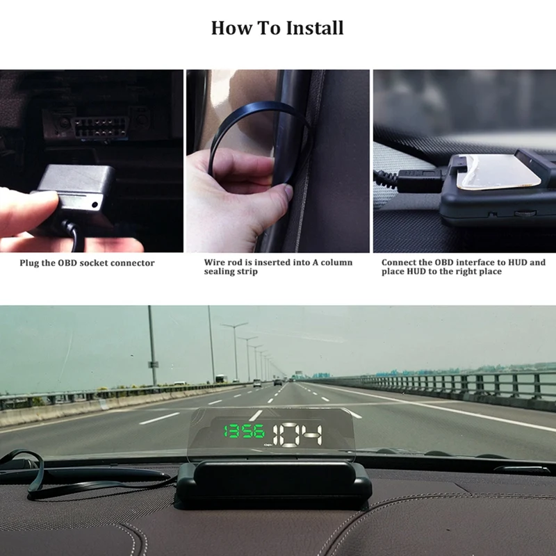 Espelho de carro Head Up Display Projetor de velocidade do pára-brisa Alarme de segurança GPS Temp água Overspeed RPM Voltagem OBD2 HUD