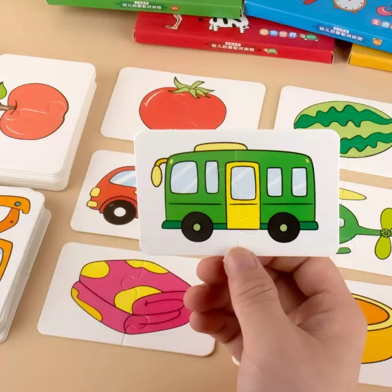 32 Piece Set  Boy Girl Cognitive Play Cards Educational Fruit Vegetable Puzzle for Early Learning Enhance Memory Observation Skills Safe Flash Cards for Boys and Girls