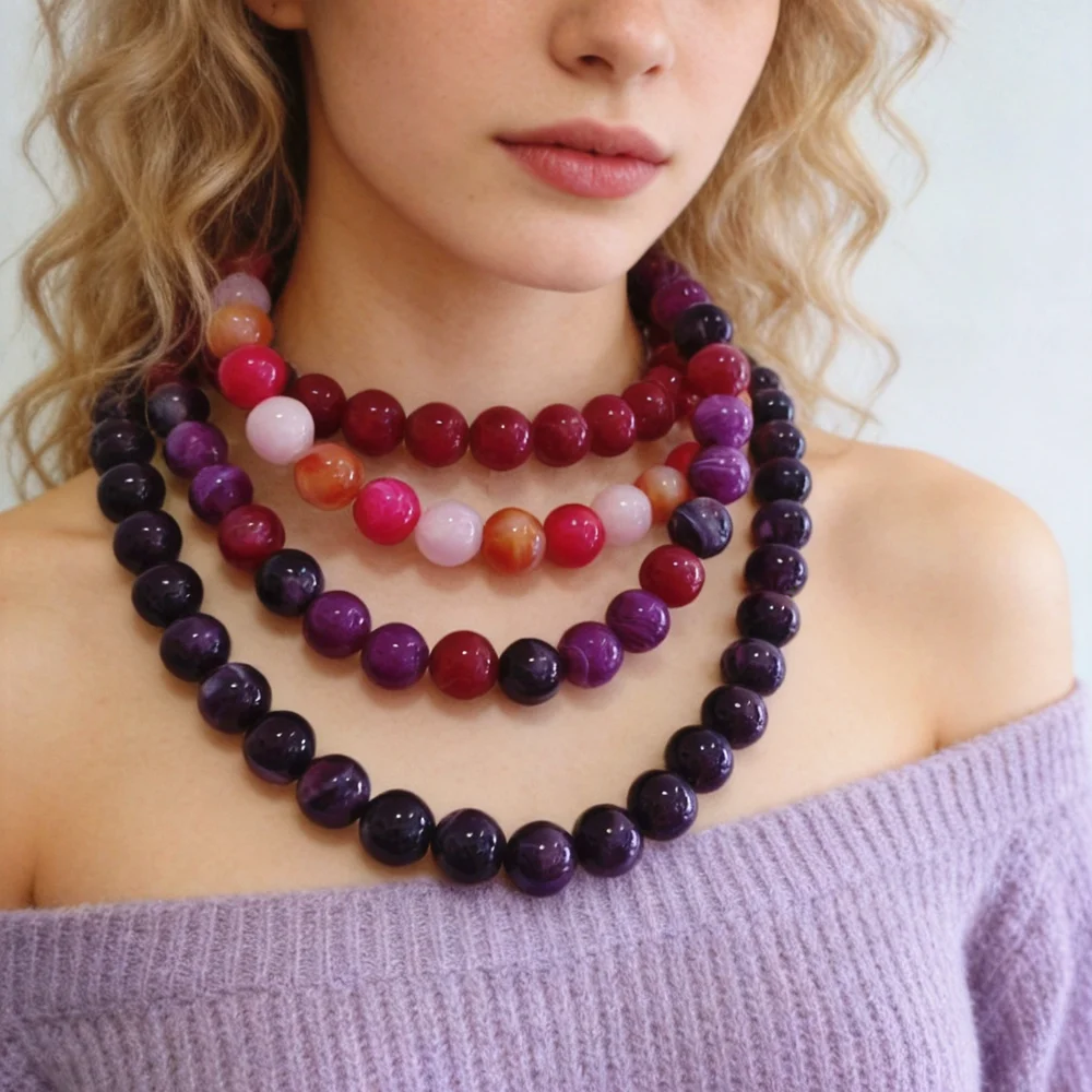 Modische Acryl-Halsketten mit 16-mm-Kugelperlen für Damen und Herren, Retro, mehrfarbig, große runde Perlenkette, Statement-Schmuck, Geschenk – Detail 7