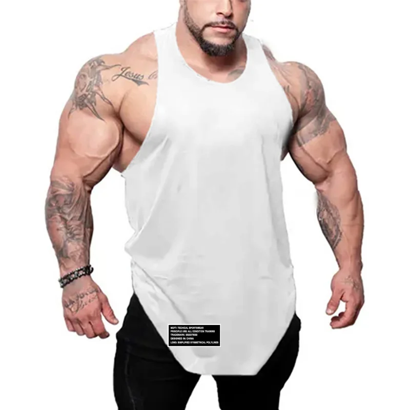 Summer Men  Bodybuilding Y-back Muscle Clothing Plain Gym Workout Cotton  Training  Gray Tank Tops Cotton Casual Shirt Tank Tops