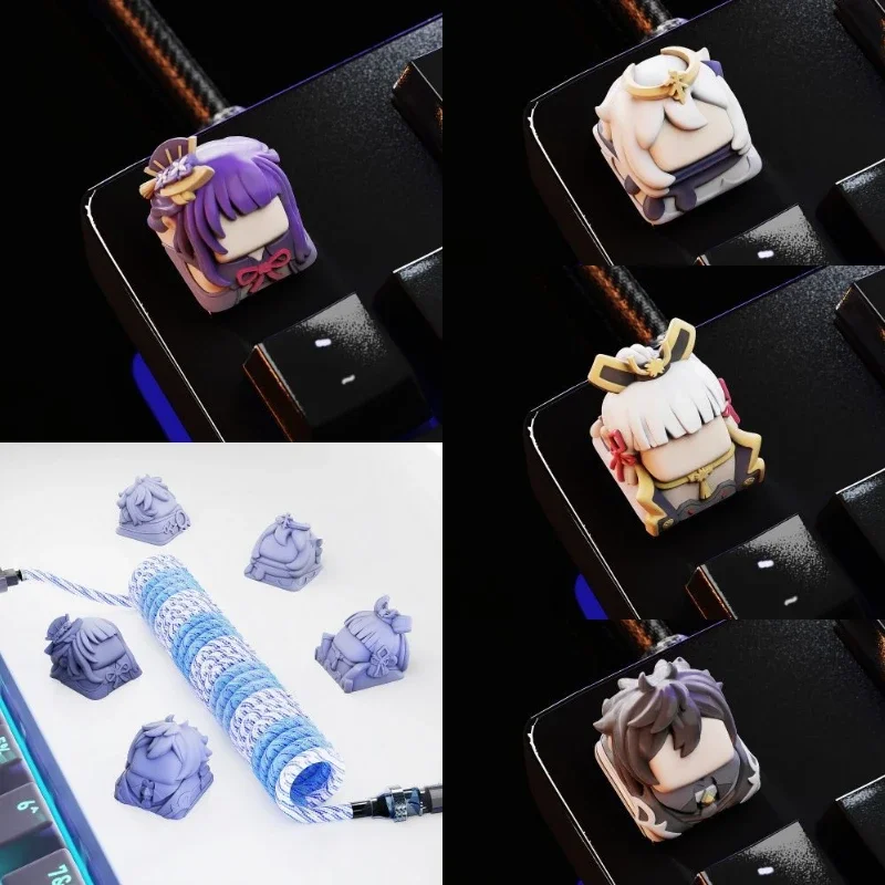 Game Impact Original Custom Keyboard Keycap Peripheral 3D Resin Key Cap for Mechanical Keyboard White mold color it yourself