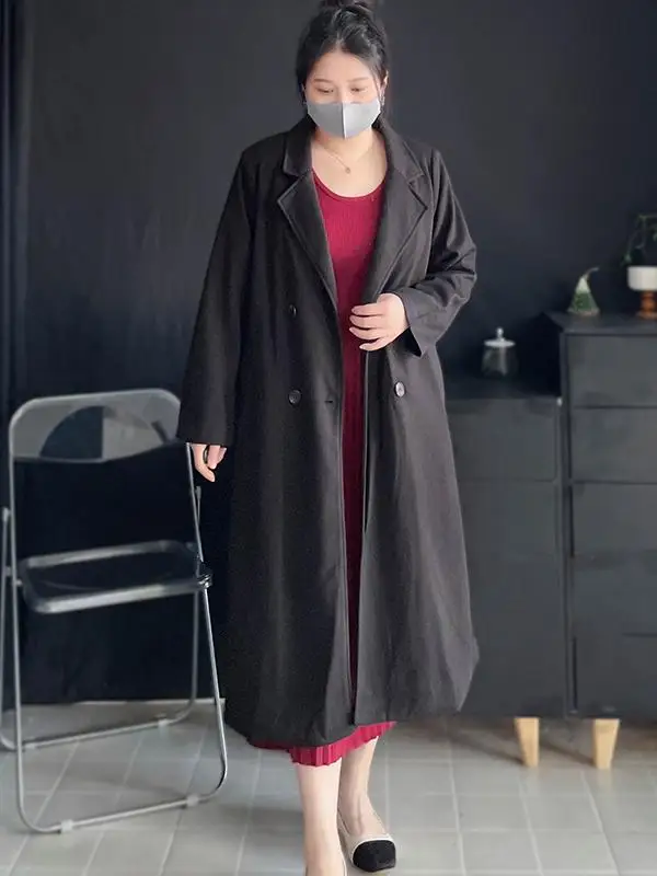 

Пальто из шерсти больших размеров, средней длины, на утепленной хлопковой подкладке, свободного кроя, стройнящее, осенне-зимнее, в корейском стиле, для повседневной носки