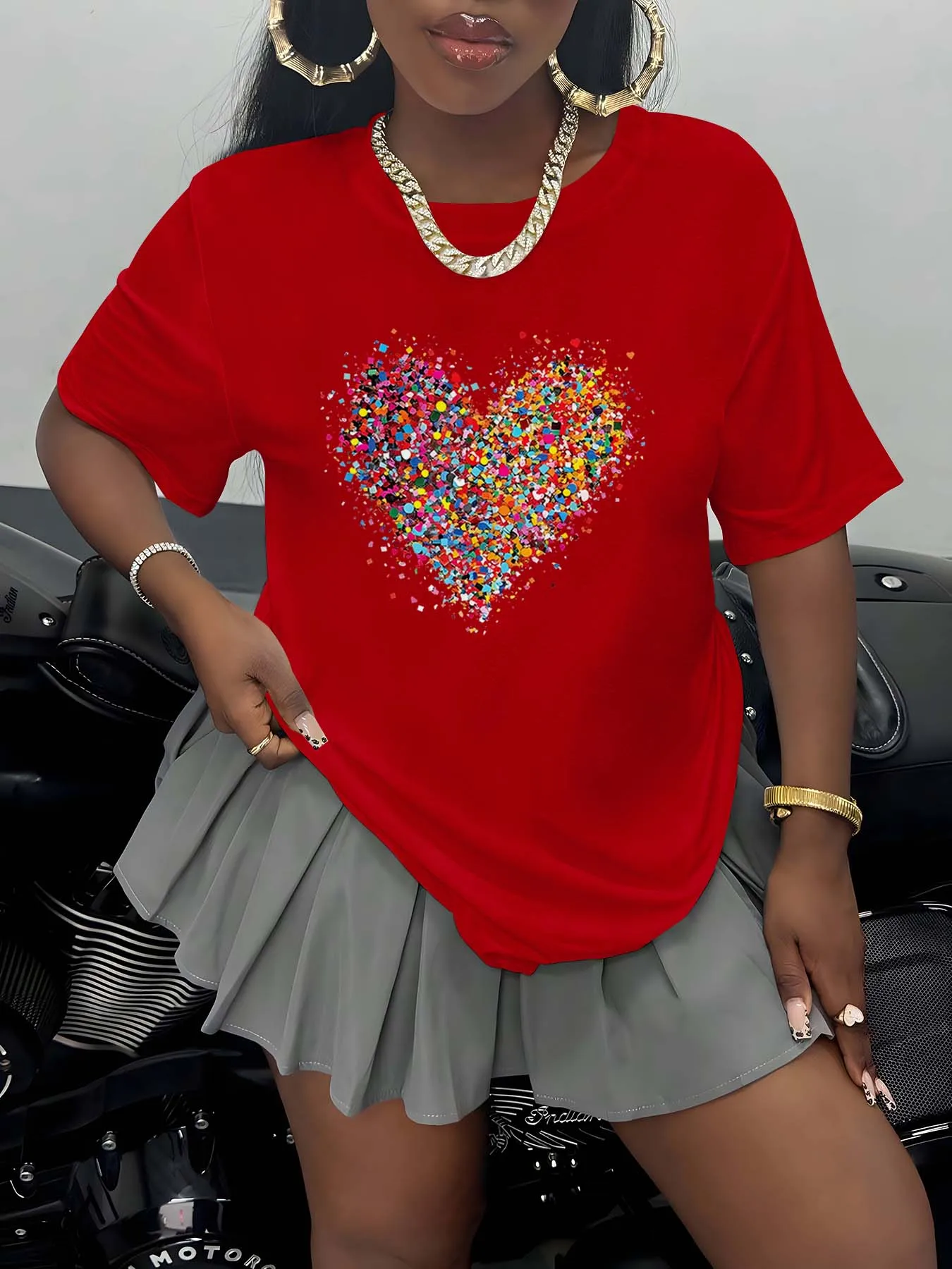 

Plus Size Colorful Confetti Heart Fashion Line Romantic Outfits Blending Vibrant Patchwork Aesthetics And Sophisticated Style