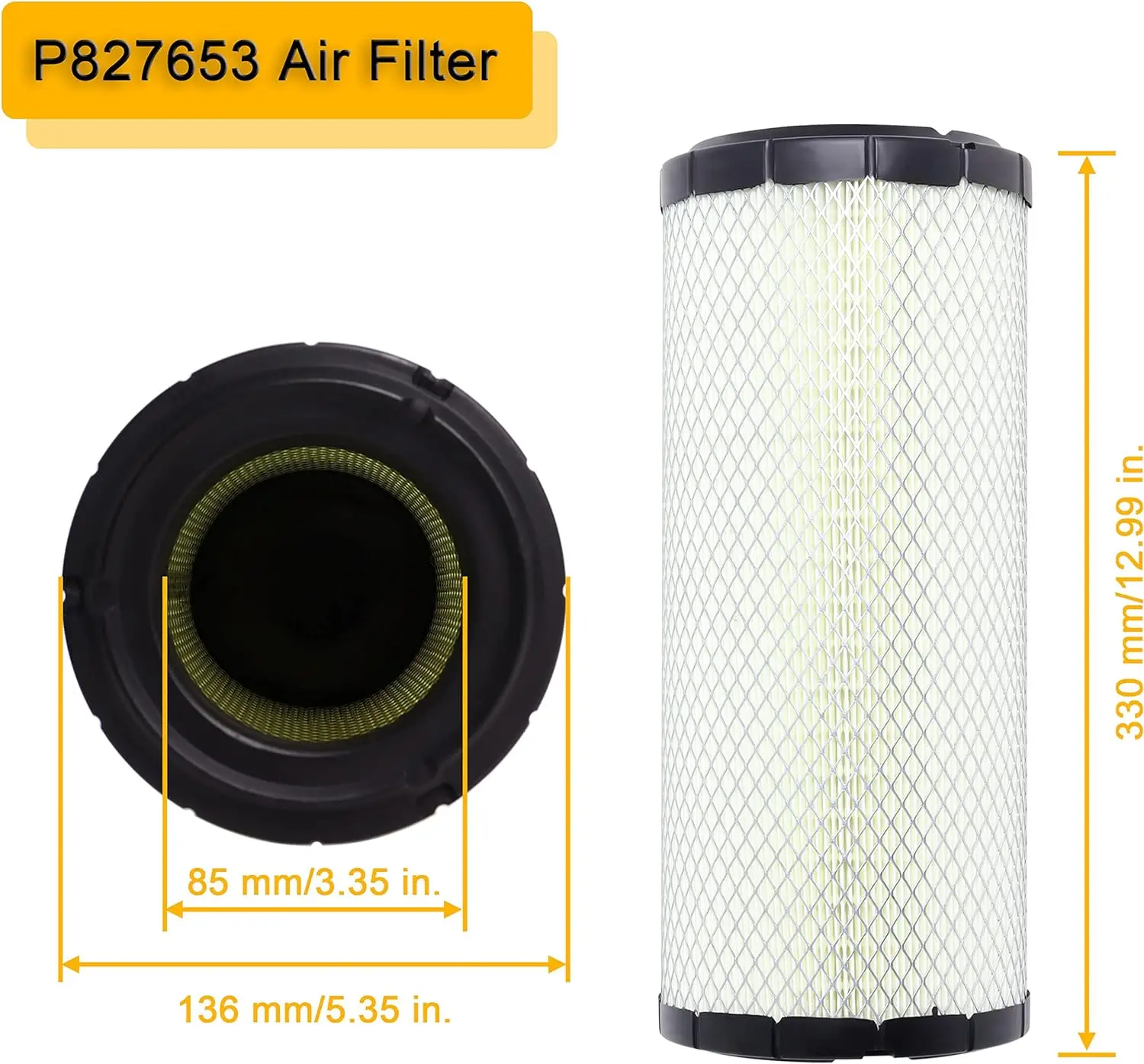 P827653 P829332 Air Filter Set Compatible with Bobcat 6666375-6666376 Replaces for 863 863G 873 873G 883 Air Filter