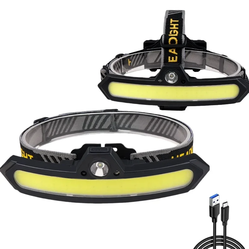 New XPE+COB Headlamp with Type-C Charging, LED Outdoor COB Wide Floodlight, Strong Light Induction Headlamp