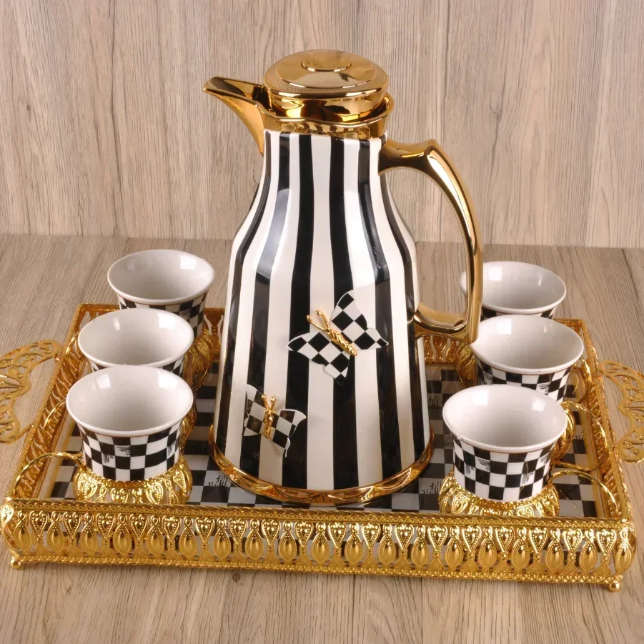 Coffee Pot White Striped Vintage  Arabic-style Insulated  Vacuum Kettle Modern Stainless Steel Color Box Custom - view 2