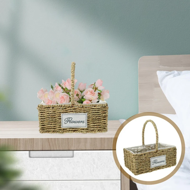 ABRE-Decorative Basket Grocery Basket Decorative Pot Desktop Basket To Weave Storage Basket Desktop Square Manual Basket