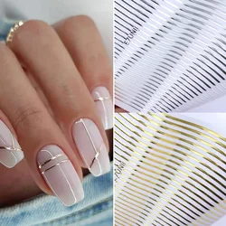 Hypoallergenic Glossy Nail Art Stickers Golden Silver Laser Lines Chic Geometric Slider Decals Self-Adhesive Design Manicure