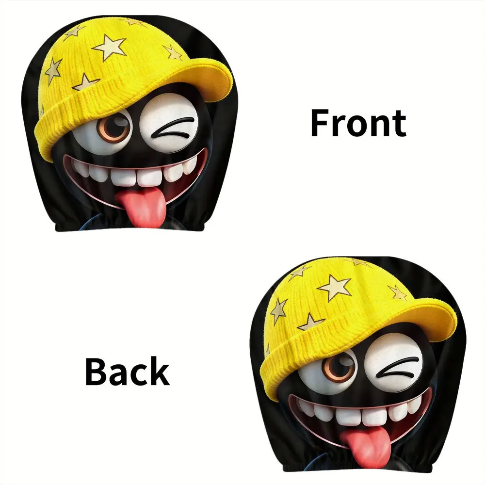 قطعتان، غطاء مسند رأس للسيارة التعبير الهزلي يرتدي قبعة منسوجة على شكل نجمة صفراء، سهل التركيب والتنظيف، مناسب للرحلات الطويلة