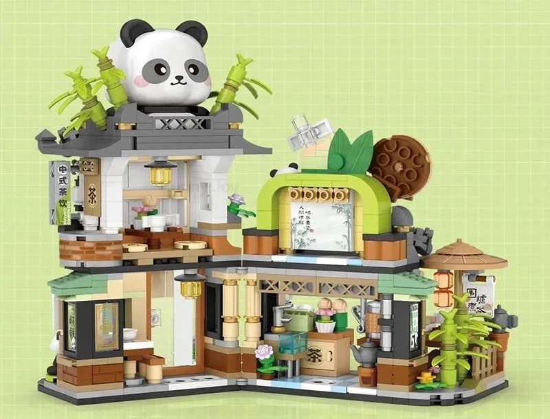 Straßenansicht-Haus-Bausteine Izakaya Eiscreme-Laden Takoyaki-Laden Kaffeeladen Panda-Teehaus Kindergeschenk – Detail 38