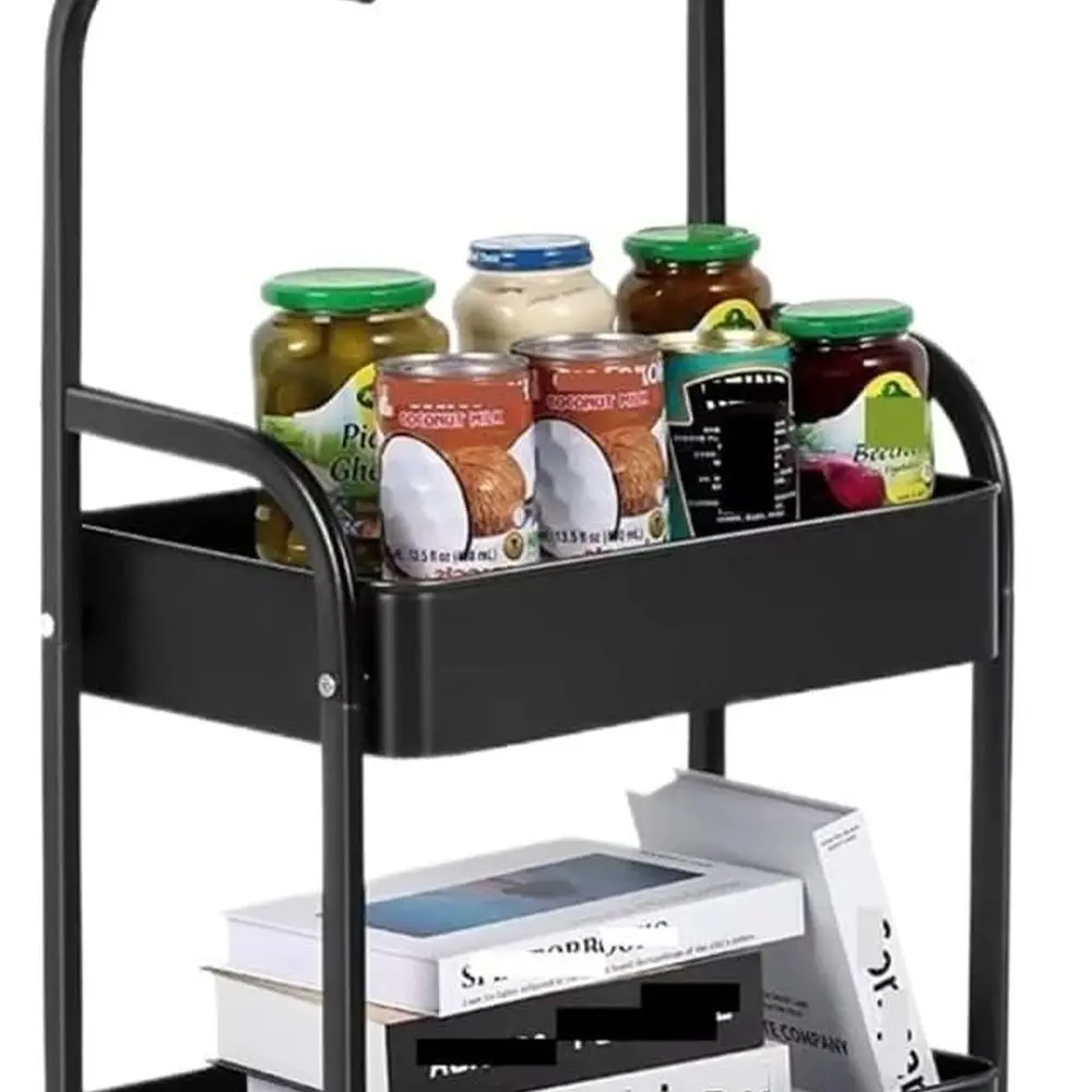 3-Tier Rolling Kitchen Island Cart, 16.54 Wooden Top Storage Trolley with Wheels