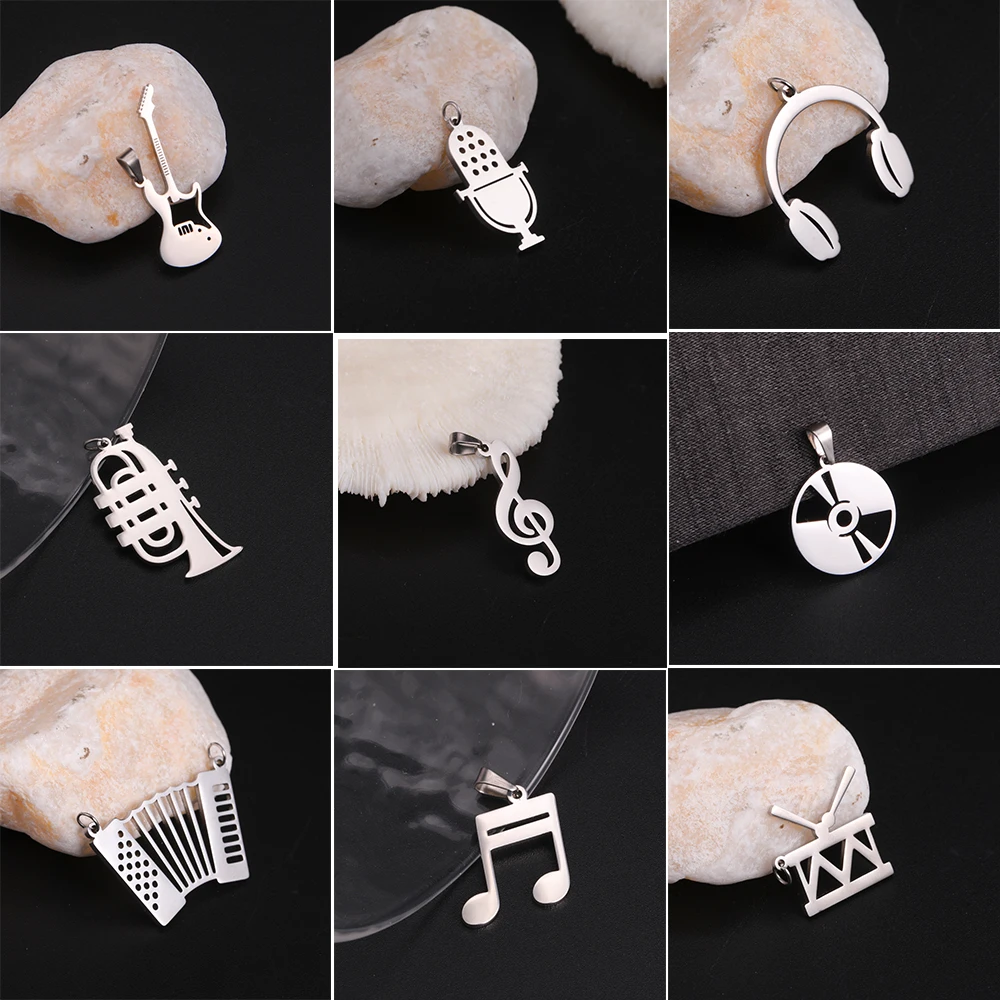 5pcs/Lot Musical Instruments Pendants Accessories For Necklace Bracelets Creation Stainless Steel Charms Jewelry Making Supplies