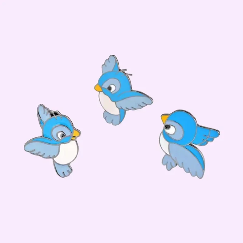 Custom 3pcs/set Cartoon Birds Brooch Animal Pins Set Hard Enamel Blue Bird Brooch Backpack Pin Jewelry Gift for Friend Wholesale