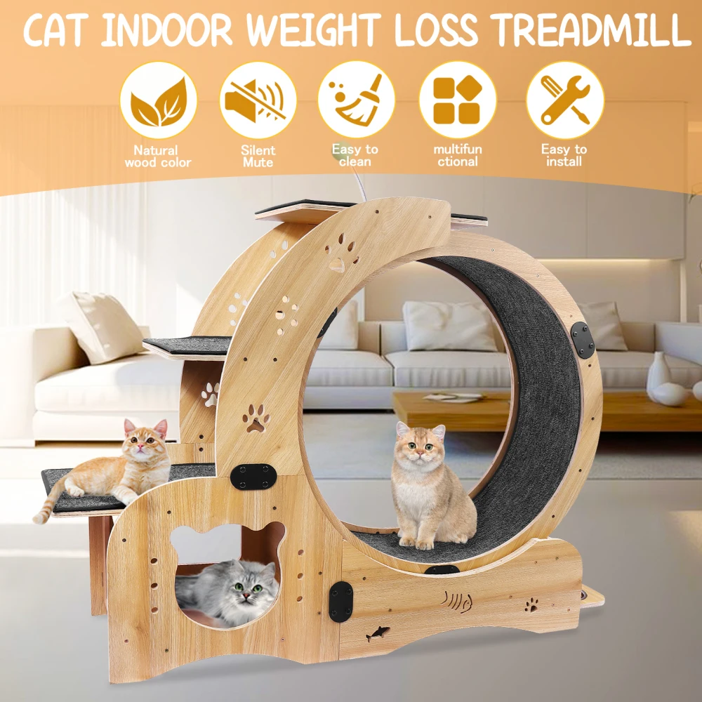 Cat Wheel 6-in-1 Cat Exercise Wheel Upgraded Indoor Cats Large Cat Treadmill Cat Running Wheel Silent Cat Walking Cat Furniture